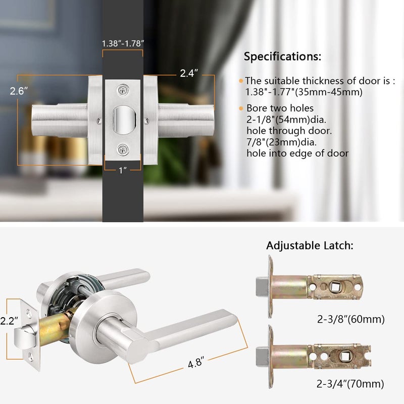 Probrico Passage Leverset Lockset Door Levers for Hallway and Closet Satin Nickel Interior Door Lock Keyless Handles 1 Pack - Image 5